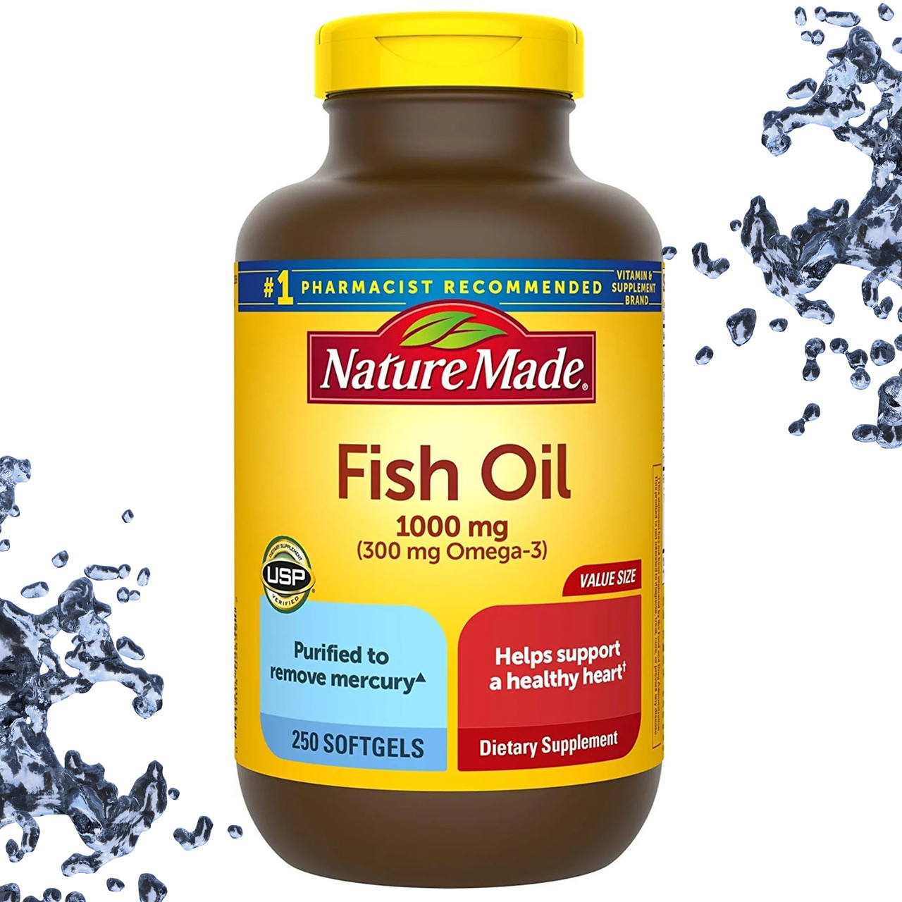 Риб'ячий жир Nature Made Fish Oil 1000 мг (300 мг Omega-3) 250 гелевих капсул, фото 1
