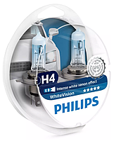 Автолампы Philips WhiteVision +60% H4+W5W 12V 60/55W P43t-38 (комплект 4шт.) 12342WHVSM