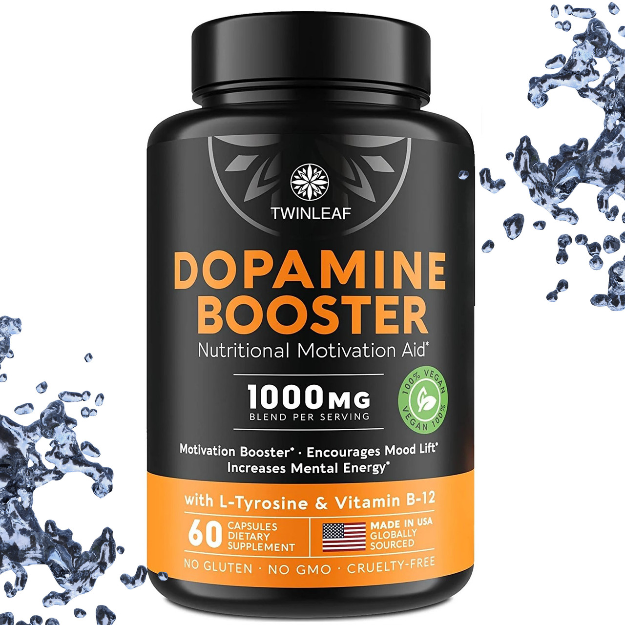Дофамін, для мозку TwinLeaf Dopamine Booster 1000 мг на порцію (L-Tyrosine & B-12) 60 капсул