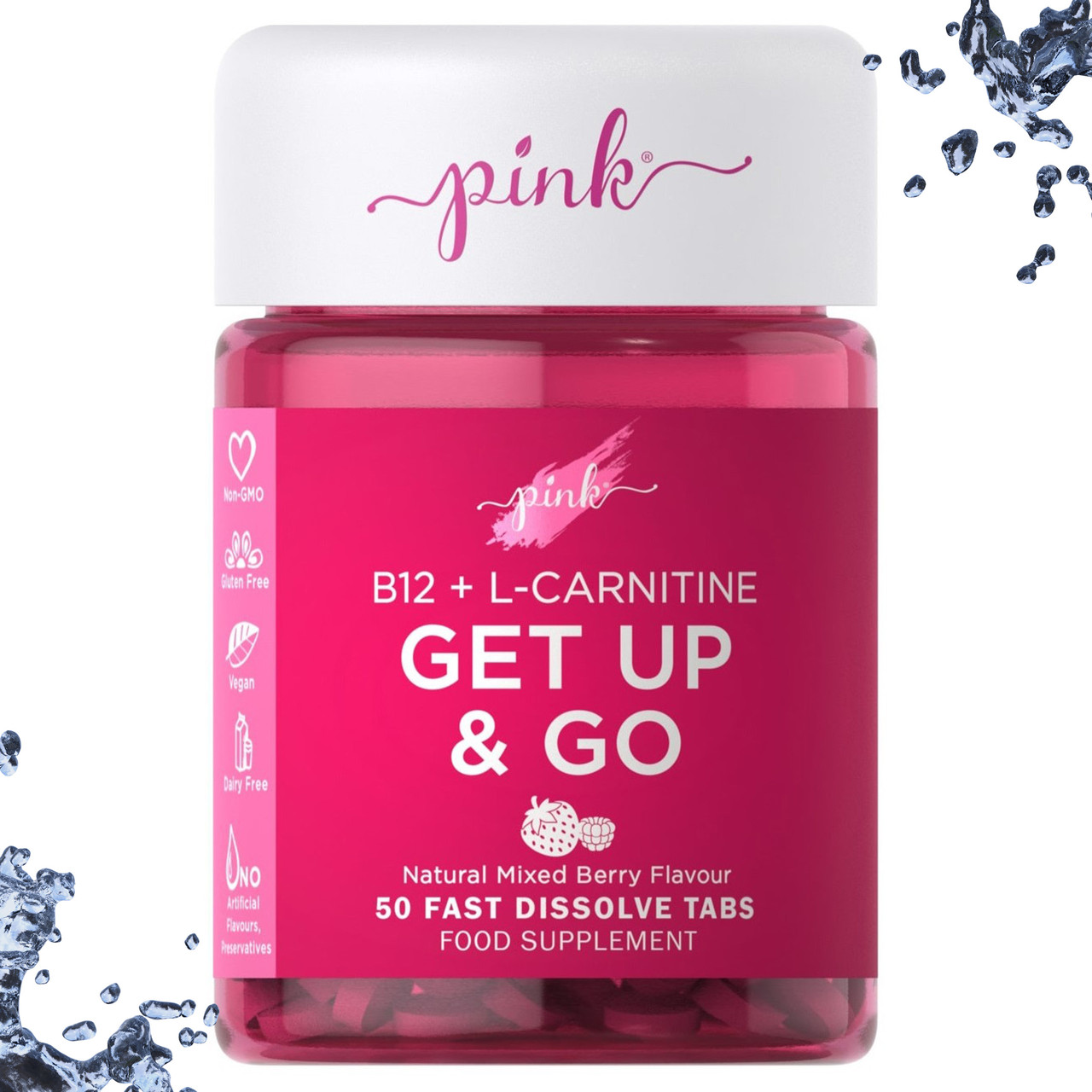 В-12 + Л-Карнітин Pink B12 + L-Carnitine Get Up & Go (ягідний смак) 50 таблеток