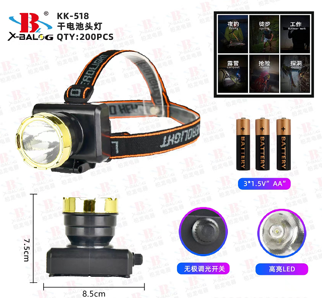 Налобний ліхтар KK-518 на батарейках, фото 1