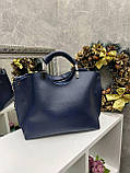 Синя — стильна сумка на три відділення — фурнітура темне срібло — топ продажів  (2049-8), фото 7