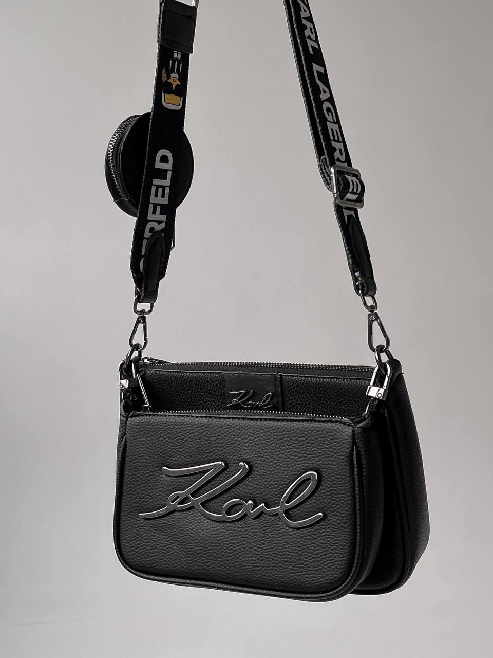 Жіноча сумка-клатч 3 в одній Karl Lagerfeld black (чорна) S3 супермодний стильний набір мини сумочек топ