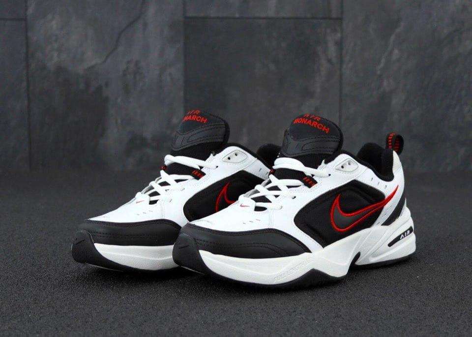 Чоловічі кросівки Nike Air Monarch (чорні з білим і червоним) спортивні демісезонні кроси К11808 top, фото 1