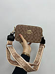 Жіноча сумка Coach Snapshot Beige (бежева) KIS26006 стильна молодіжна на довгому текстильному ремені топ, фото 4