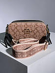 Жіноча сумка Coach Snapshot Beige (бежева) KIS26006 стильна молодіжна на довгому текстильному ремені топ, фото 9