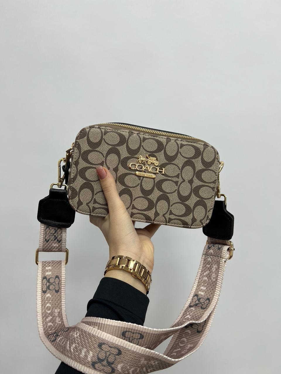 Жіноча сумка Coach Snapshot Grey (сіра) KIS26005 стильна молодіжна на довгому текстильному ремені топ