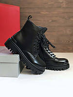 Женские ботинки Balenciaga Black Tractor Side-zip Boots (чёрные) модные деми сапоги 6942 топ
