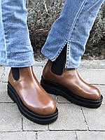 Женские ботинки Bottega Veneta Boots Brown Sole (коричневые с чёрным) высокие модные деми сапоги челси PD6967