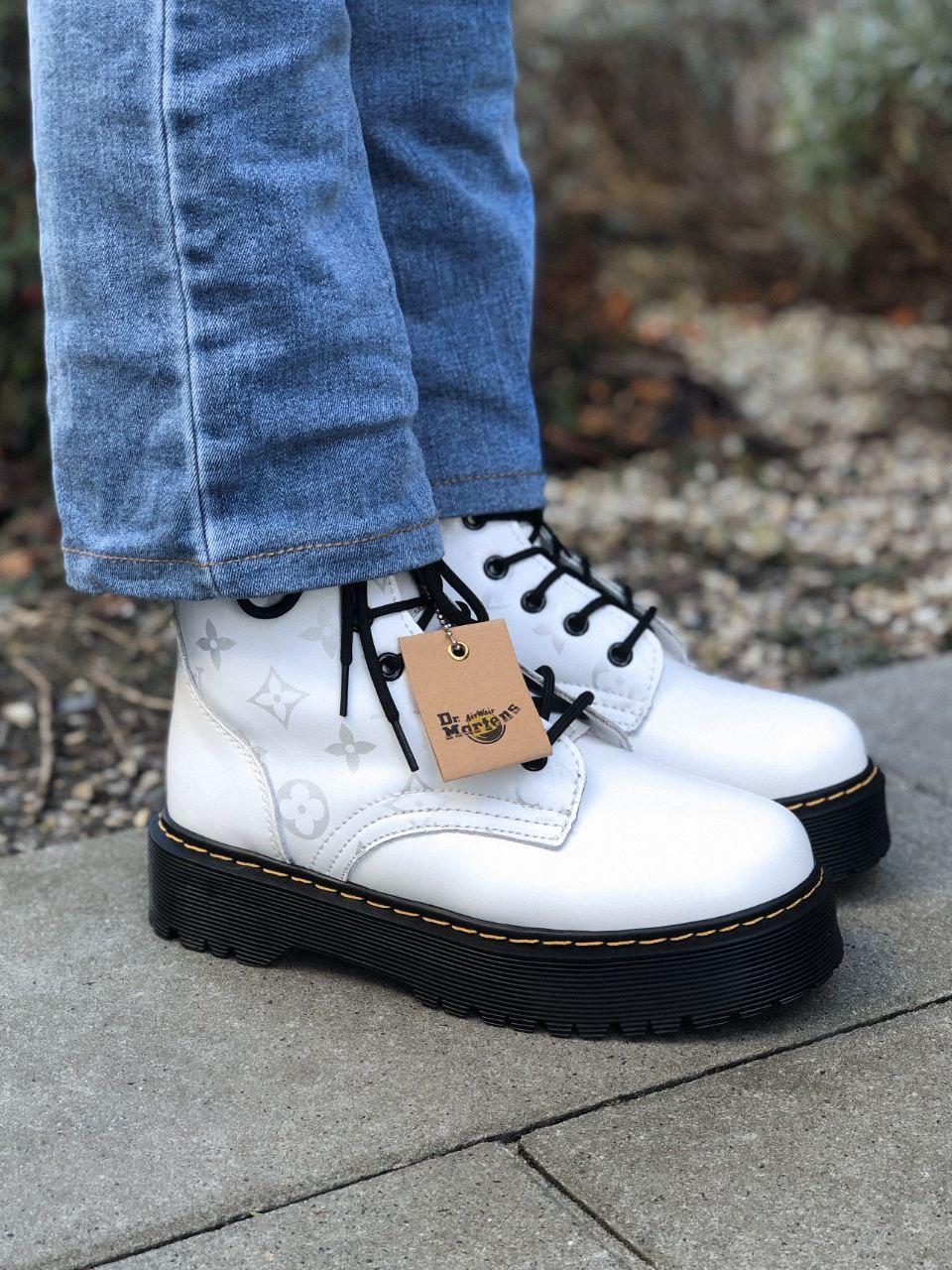 Жіночі зимові черевики Dr. Martens x LV Jadon White (білі з чорним) модне тепле взуття PD6470 топ