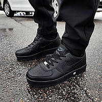 Мужские кроссовки Nike Air Force 1 (чёрные) низкие повседневные кеды на толстой подошве F412 cross