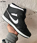 Чоловічі зимові кросівки Nike Air Jordan 1 Retro High (чорні з білим) повсякденні кеди з хутром KS 1926 топ, фото 3
