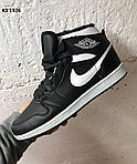 Чоловічі зимові кросівки Nike Air Jordan 1 Retro High (чорні з білим) повсякденні кеди з хутром KS 1926 топ, фото 5