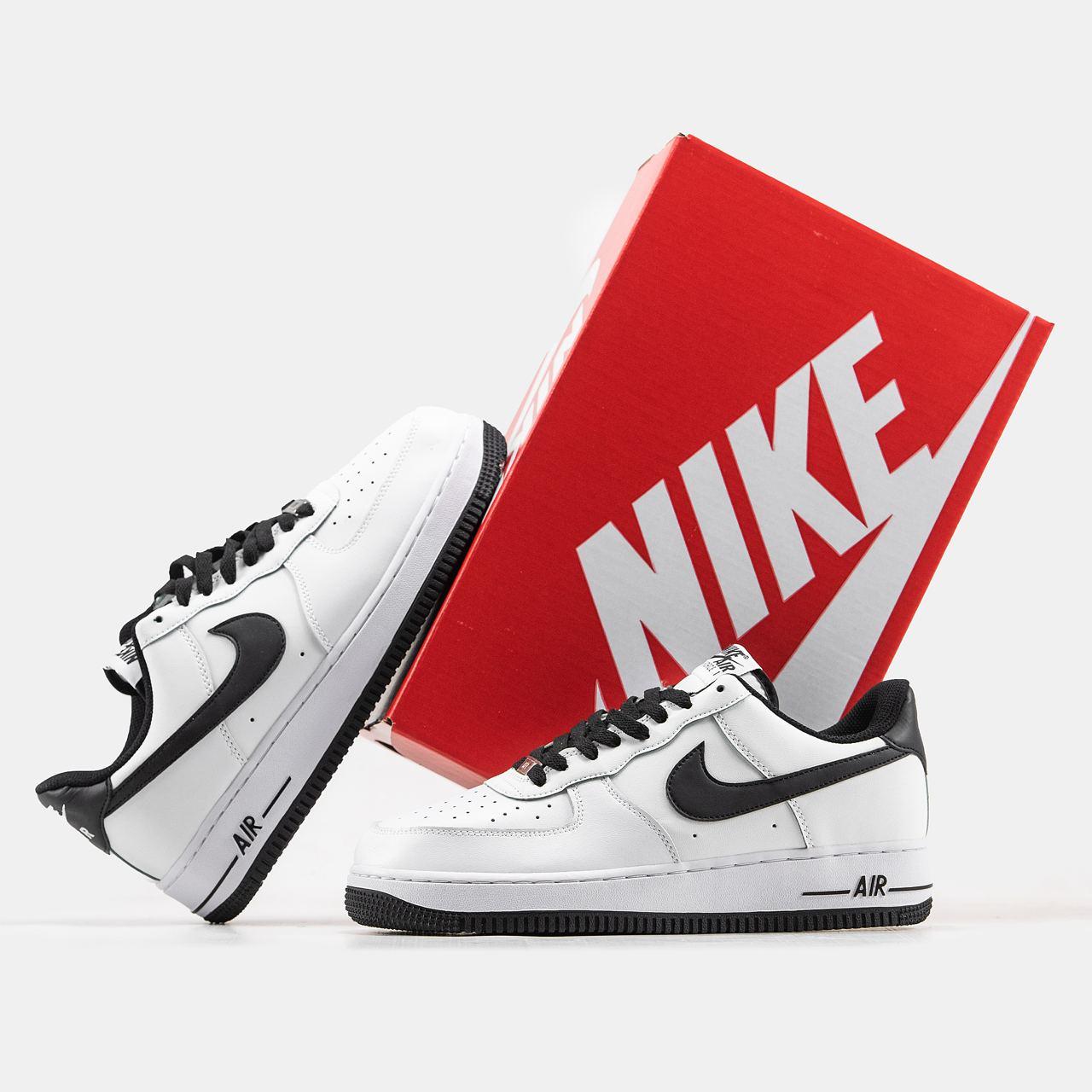 Чоловічі кросівки Nike Air Force 1 (білі з чорним) низькі спортивні весняно-осінні кеди MD0715 топ