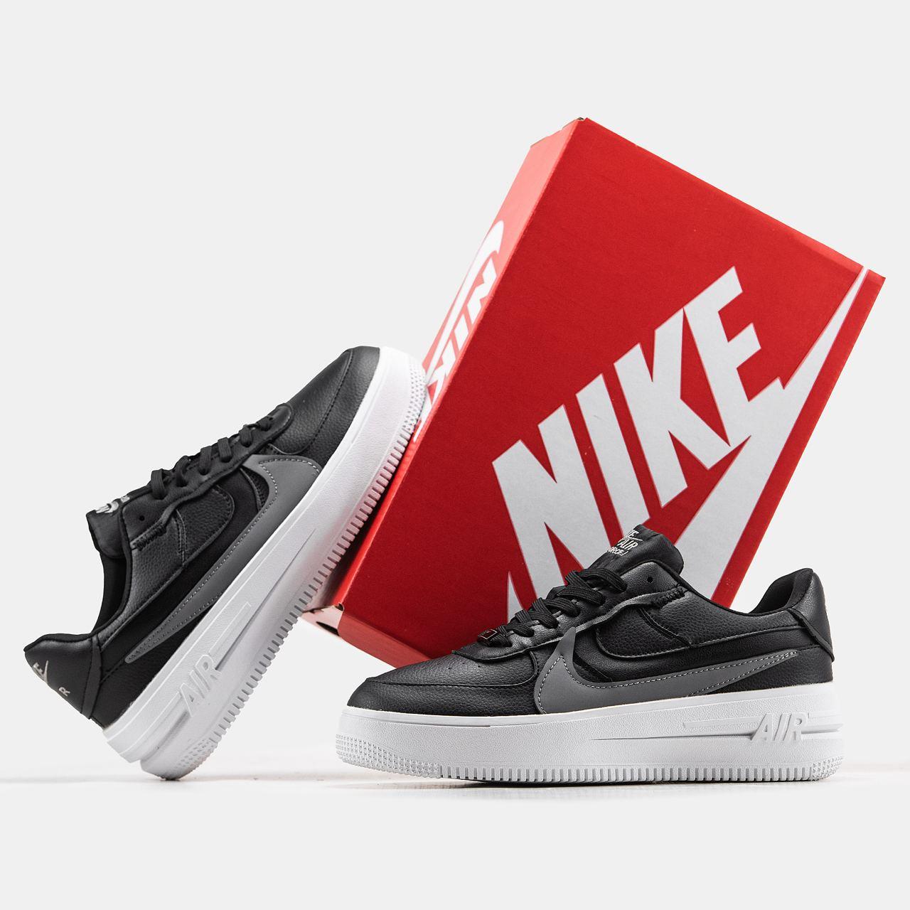 Чоловічі кросівки Nike Air Force 1 PLT.AF.ORM Black/White (чорні із сірим і білим) низькі демі кеди MD0713 топ, фото 1
