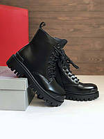 Женские ботинки Balenciaga Black Tractor Side-zip Boots (чёрные) модные деми сапоги 6942 cross