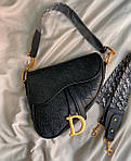 Жіноча мінісумка клатч C.Dior Saddle Black (чорна) Gi11002 красива стильна не стандартна з монограмою топ, фото 4