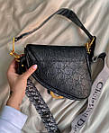 Жіноча мінісумка клатч C.Dior Saddle Black (чорна) Gi11002 красива стильна не стандартна з монограмою топ, фото 6