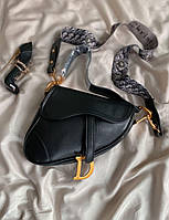 Женская мини сумка клатч C.Dior Saddle Black (черная) Gi11001 красивая стильная не стандартная с брелком топ