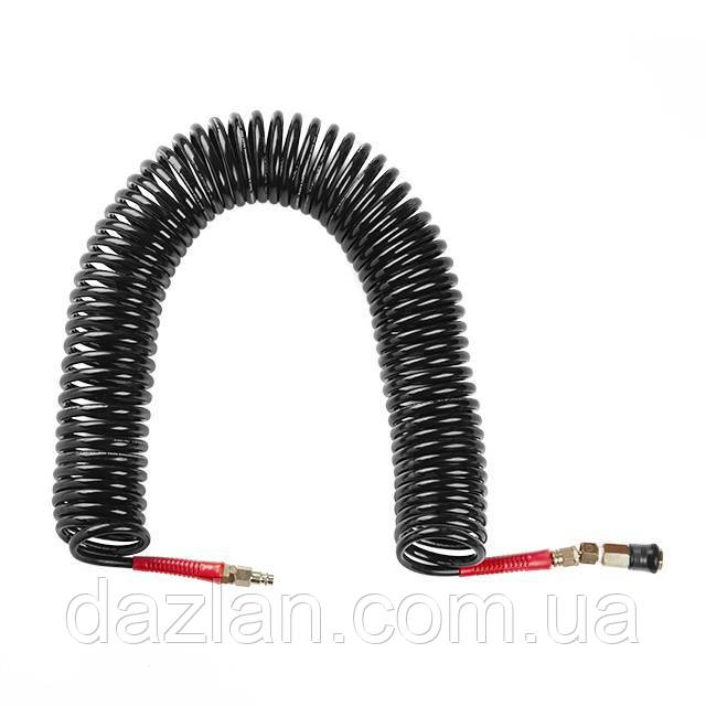 Шланг BLACK M-Flex STORM, 15 м, 6,5*10 мм, спіральний поліуретановий з латунними швидкороз'ємними з'єднаннями INTERTOOL PT-1794