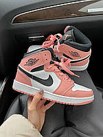 Женские кроссовки Nike Air Jordan 1 pink (розовые с белым и чёрным) высокие красивые кеды J004 cross