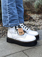 Женские зимние ботинки Dr. Martens x LV Jadon White (белые с чёрным) модная тёплая обувь PD6470 cross