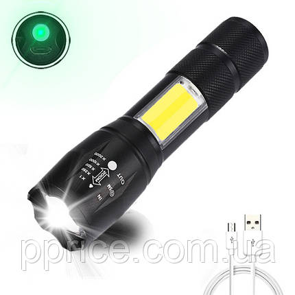 Ліхтар ручний BL-T6-29-T6+COB універсальний із зарядкою USB, з фокусуванням, бічне світло, фото 1