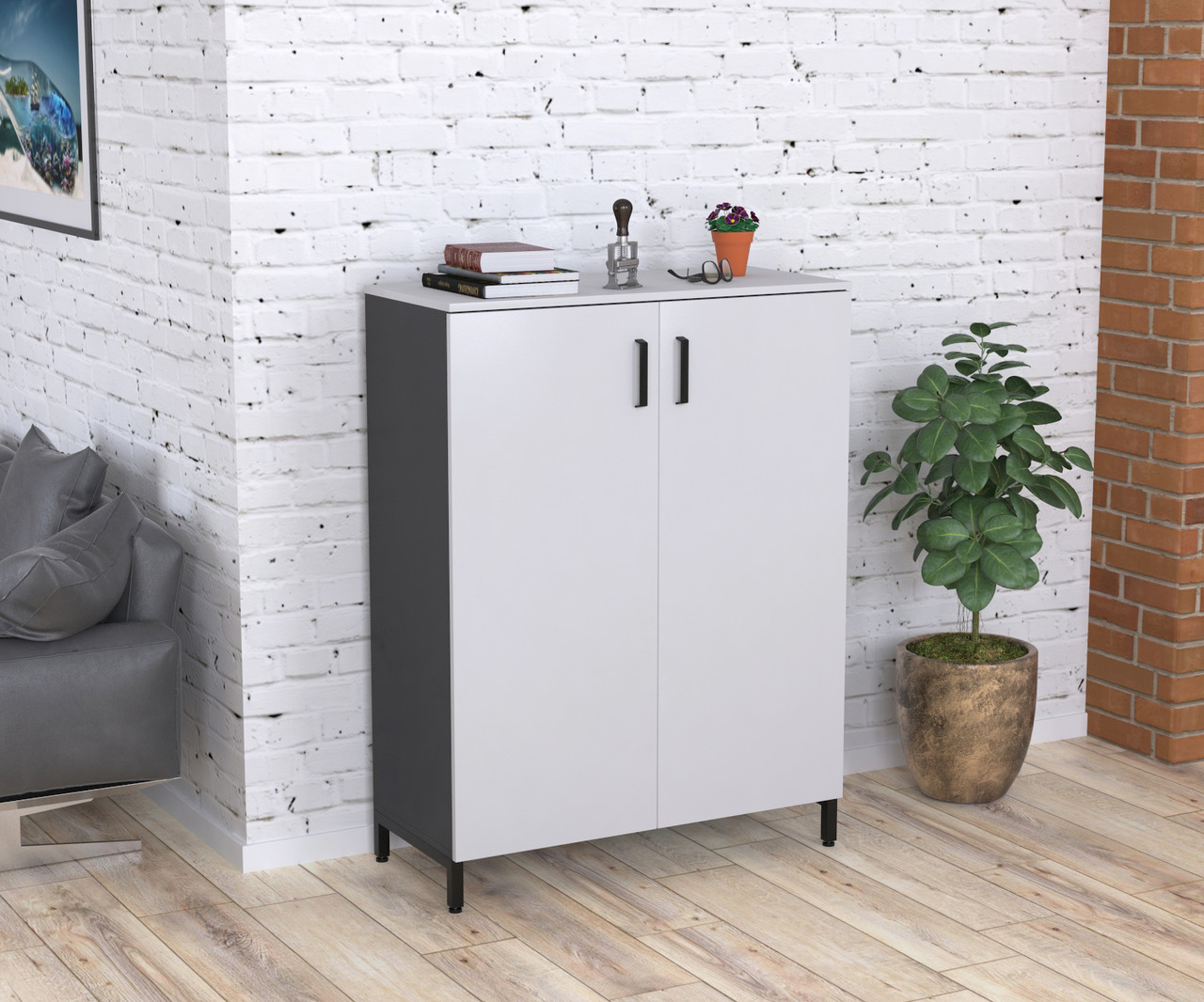 Тумба офісна мобільна LT-900-1200 LD Антрацит/Німфея Альба. Тумбочка для дому та офісу на колесах, фото 1