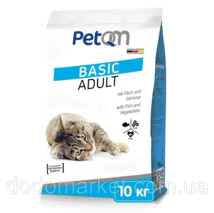 Сухий корм для кішок PetQM Basic Adult with Fish&Vegetables, з рибою й овочами 10 кг, фото 1