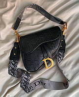 Женская мини сумка клатч C.Dior Saddle Black (черная) Gi11002 красивая стильная не стандартная с монограммой