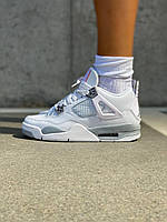 Женские кроссовки Nike Air Jordan 4 (белые с серым) низкие модные стильные весенние кроссы БД0472 cross