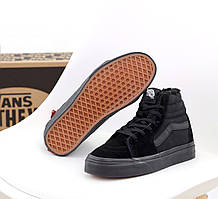 Ззимові кеди Vans SK8 Winter Hi Ванс Олд Скул хутряні жіночі та чоловічі замшеві чорні