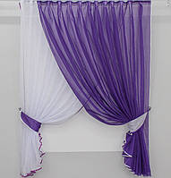 Кухонный комплект 330х170см, шторки с подвязками "Дуэт" Цвет фиолетовый с белым. № 060к 50-152