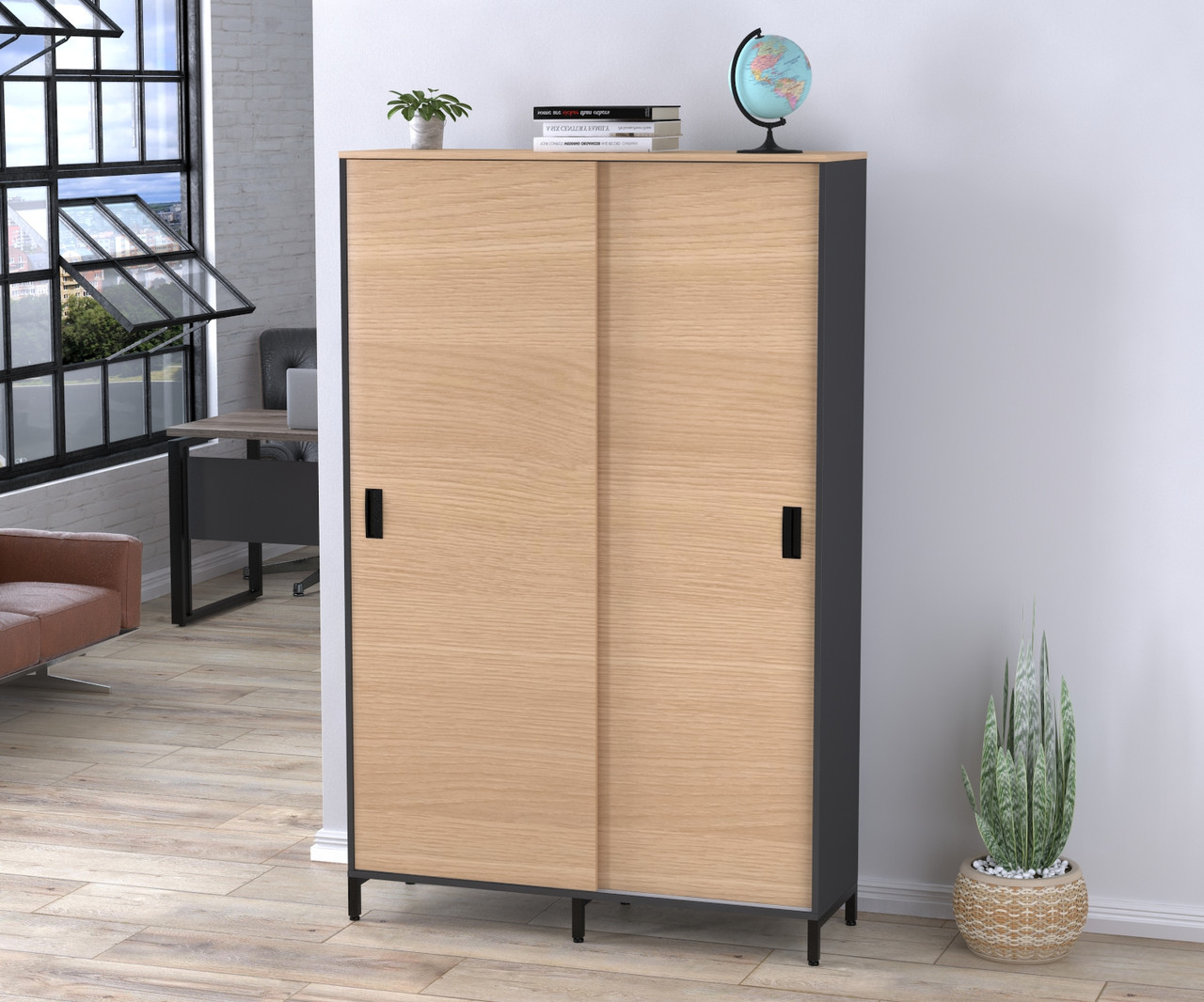 Шафа офісна розсувна LS-1200-1900 Loft Design Дуб Борас антрацит. Шафа для дому та офісу