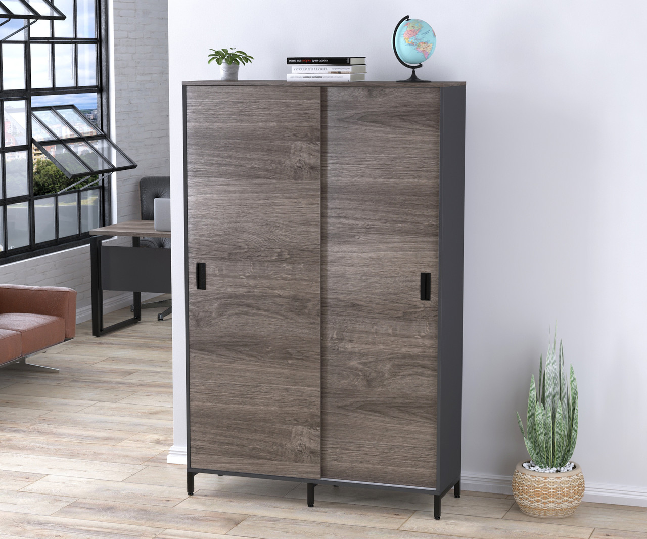 Шафа офісна розсувна LS-1200-1900 Loft Design Дуб Палена антрацит. Шафа для дому та офісу