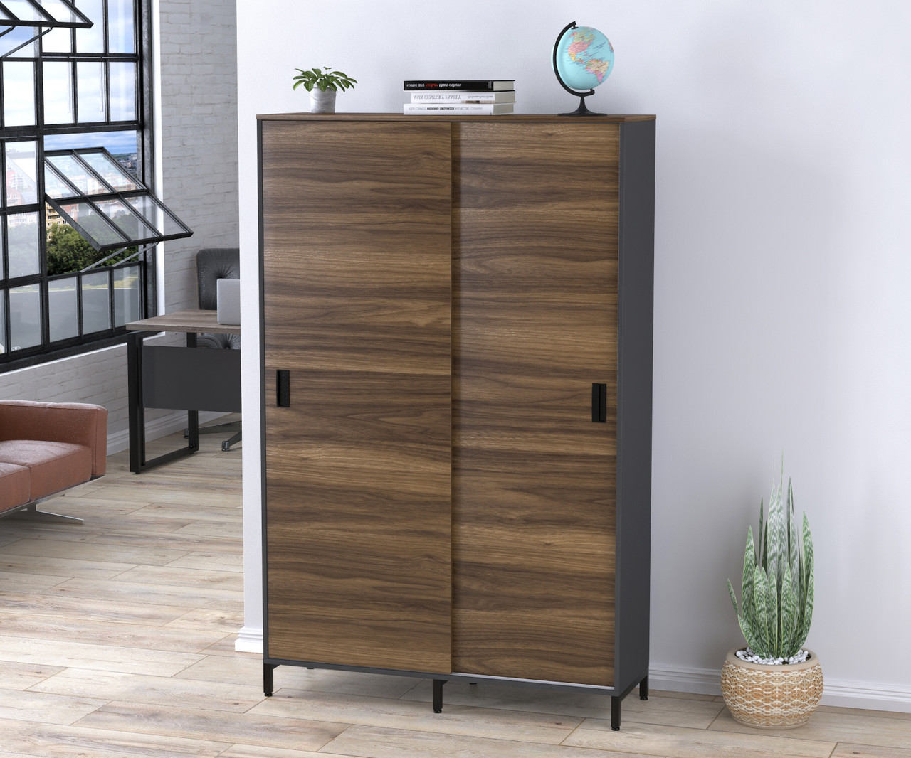 Шафа офісна розсувна LS-1200-1900 Loft Design Горіх Модена антрацит. Шафа для дому та офісу
