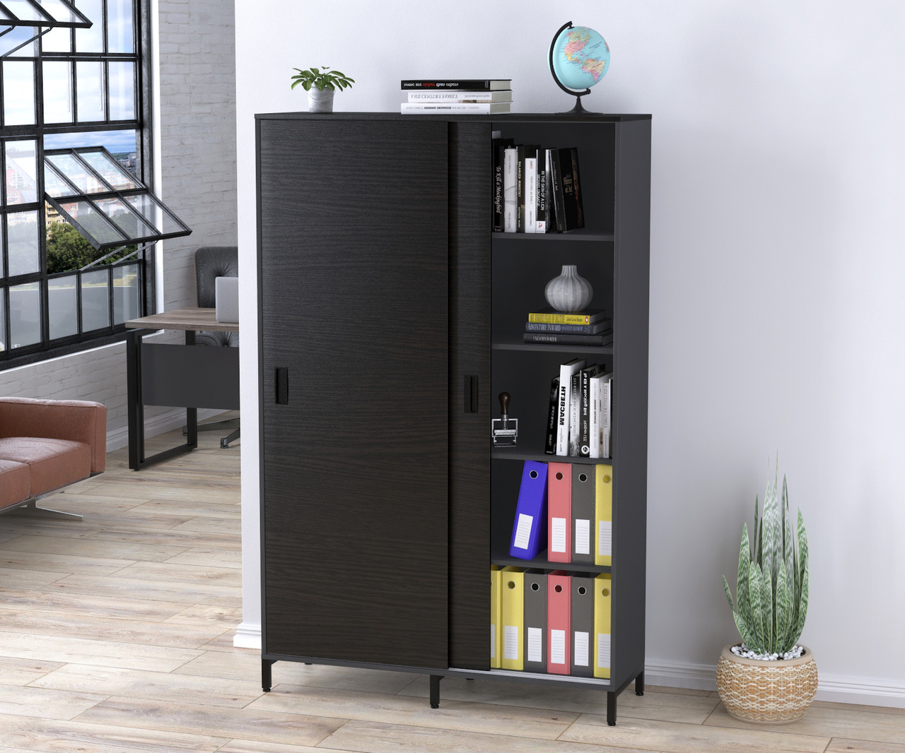 Шафа офісна розсувна LS-1200-1900 Loft Design Венге Луїзіана антрацит. Шафа для дому та офісу