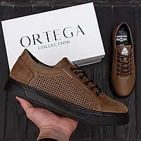 Мужские кеды Kristan летние кожаные, коричневые, кроссовки дышащие на лето ЧИТАЙТЕ ОПИСАНИЕ