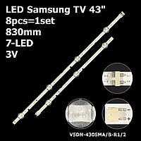 LED подсветка Samsung TV 43" 7-led 830mm V5DN-430SMA-R1 V5DN-430SMB-R2 2015 SVS43 FHD FCOM 2015SVS43 8pcs=1set