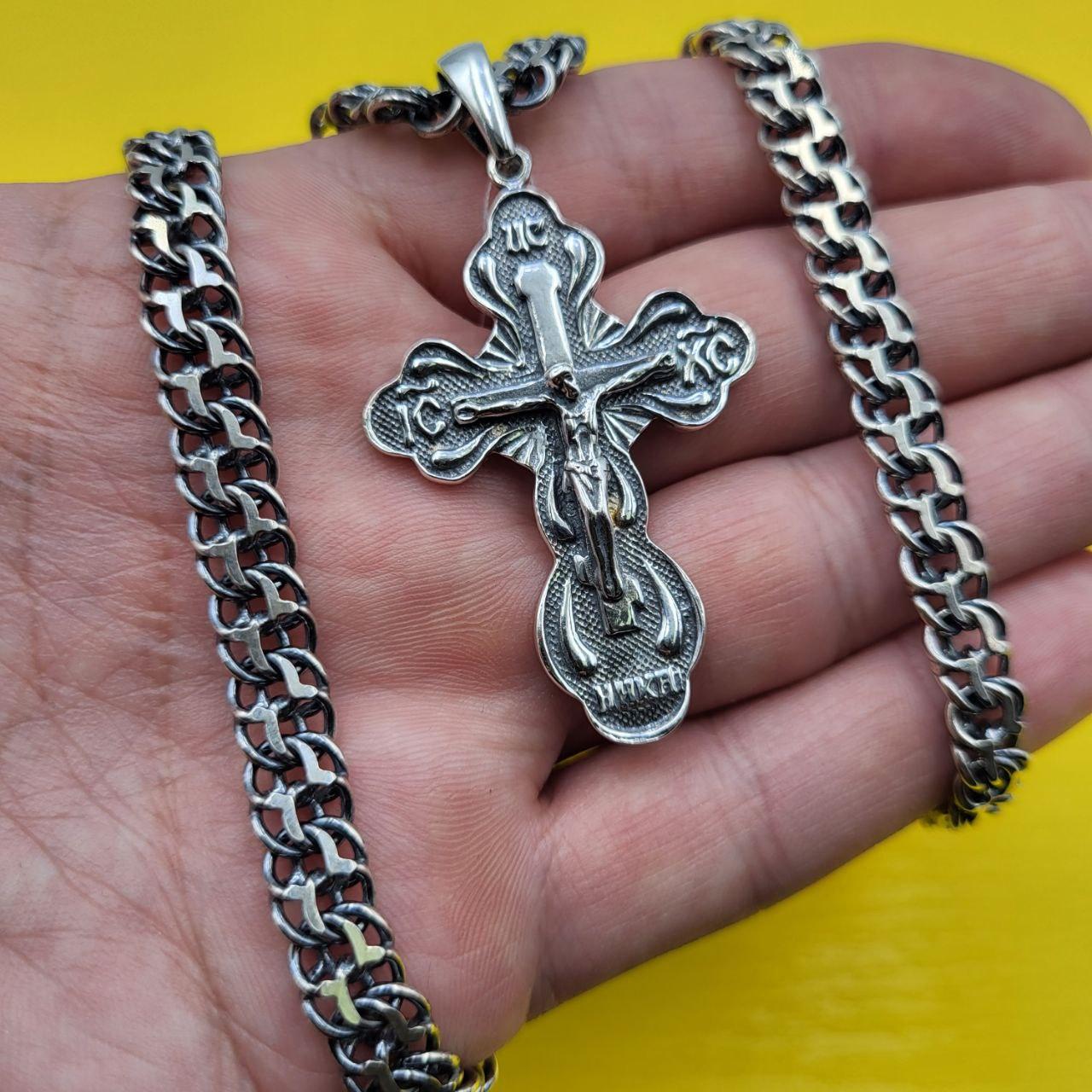 Чоловічий срібний чорнений ланцюжок з хрестиком срібло 925 проби з чорнінням