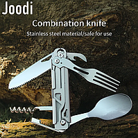 Мультитул туристичний 5в1 для виживання, риболовлі, походів — ложка, вилка, ніж, відкривачка, штопор Joodi