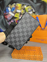 Мужской серый кошелек Louis Vuitton качественный бумажник на змейке клатч Луи Виттон
