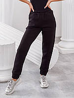 Женские спортивные штаны с высокой посадкой из трикотажа трехнити на флисе норма и батал