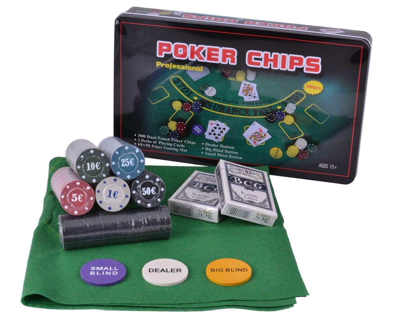 Набір для покера в металевій коробці на 300 фішок з номіналом