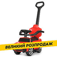 Каталка-толокар 3 в 1 с родительской ручкой (MP3, резиновые колеса) BMW Bambi M 4784L-3 Красный