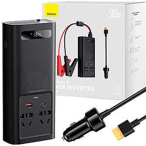 Автомобільний інвертор 12 V-220 V 500 W Baseus In-car Inverter QC USB-A PD Type-C CGNB000101 чистий синусоїда