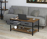 Журнальний столик Лофт L-6 LD 92х50х45 см Горіх Модена. Кавовий стіл металу, фото 2