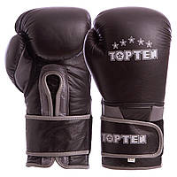 Перчатки боксерские кожаные на липучке TOP TEN MA-6756 (р-р 10oz, черный-серый)