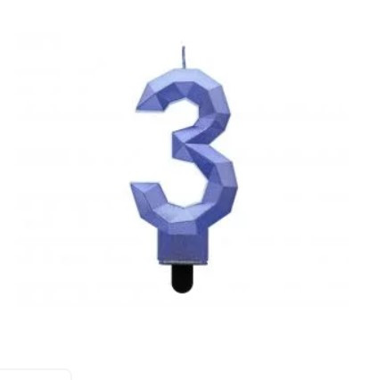 Godan Свічка для торту цифра 3. Діамант металік темно-синя, 7,6 см, фото 1