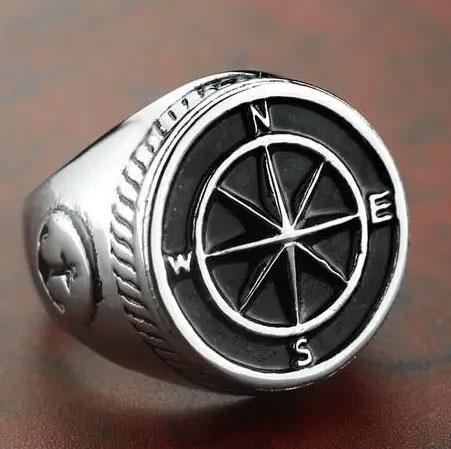 Кільце чоловіче сталеве печатка перстень SAILORS'S COMPASS з медичної нержавіючої сталі 316L з Компасом